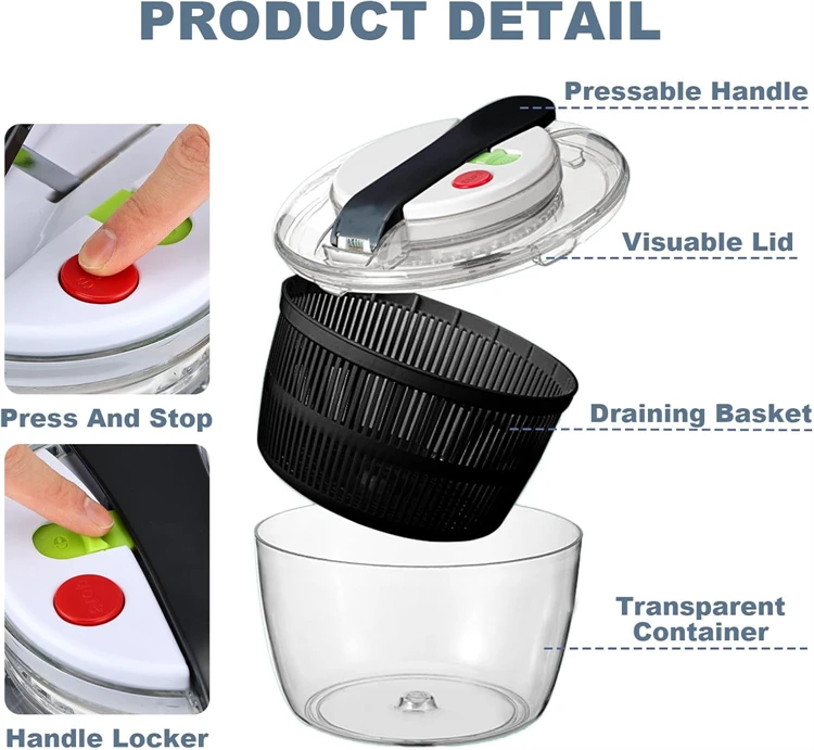 3L Salad Spinner Large Salad Sowl With Lid One-handed Easy Press Salad Spinner Washer Dryer Drainer Mixer 3L Salad Spinner Large Salad Sowl With Lid One-handed Easy Press Salad Spinner Washer Dryer Drainer Mixer