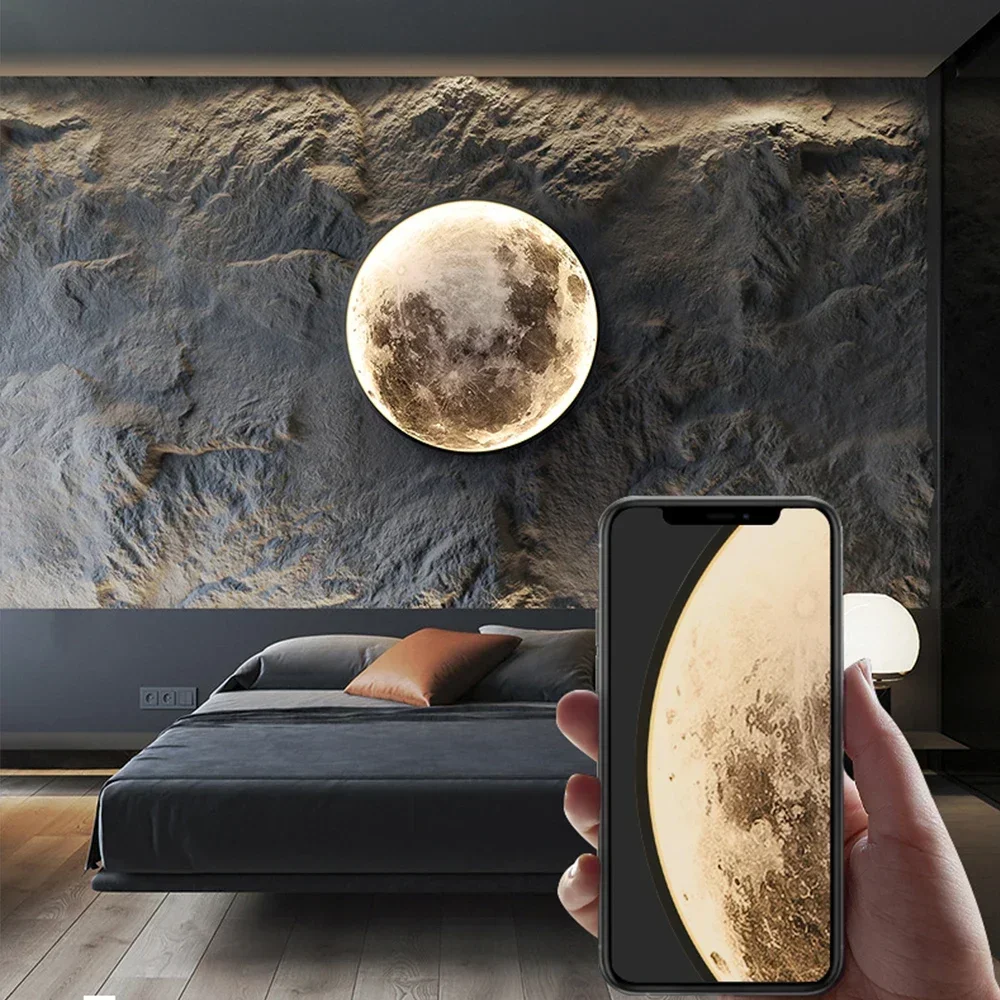 Light Luxury Modern Style Gray Moon Circular Porch Led Decoration Painting Luminous Light Painting Light Corridor End Mural