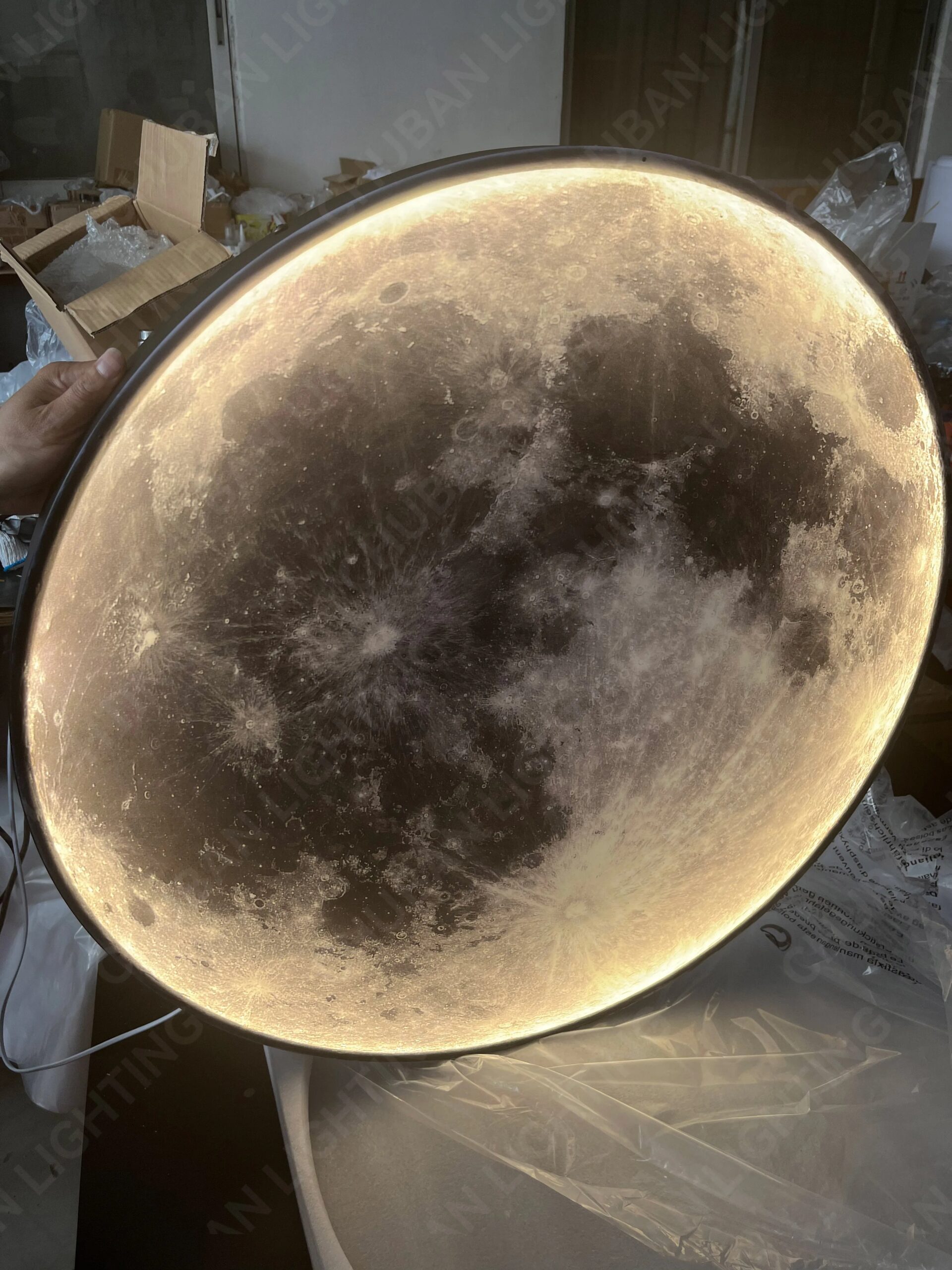 Light Luxury Modern Style Gray Moon Circular Porch Led Decoration Painting Luminous Light Painting Light Corridor End Mural