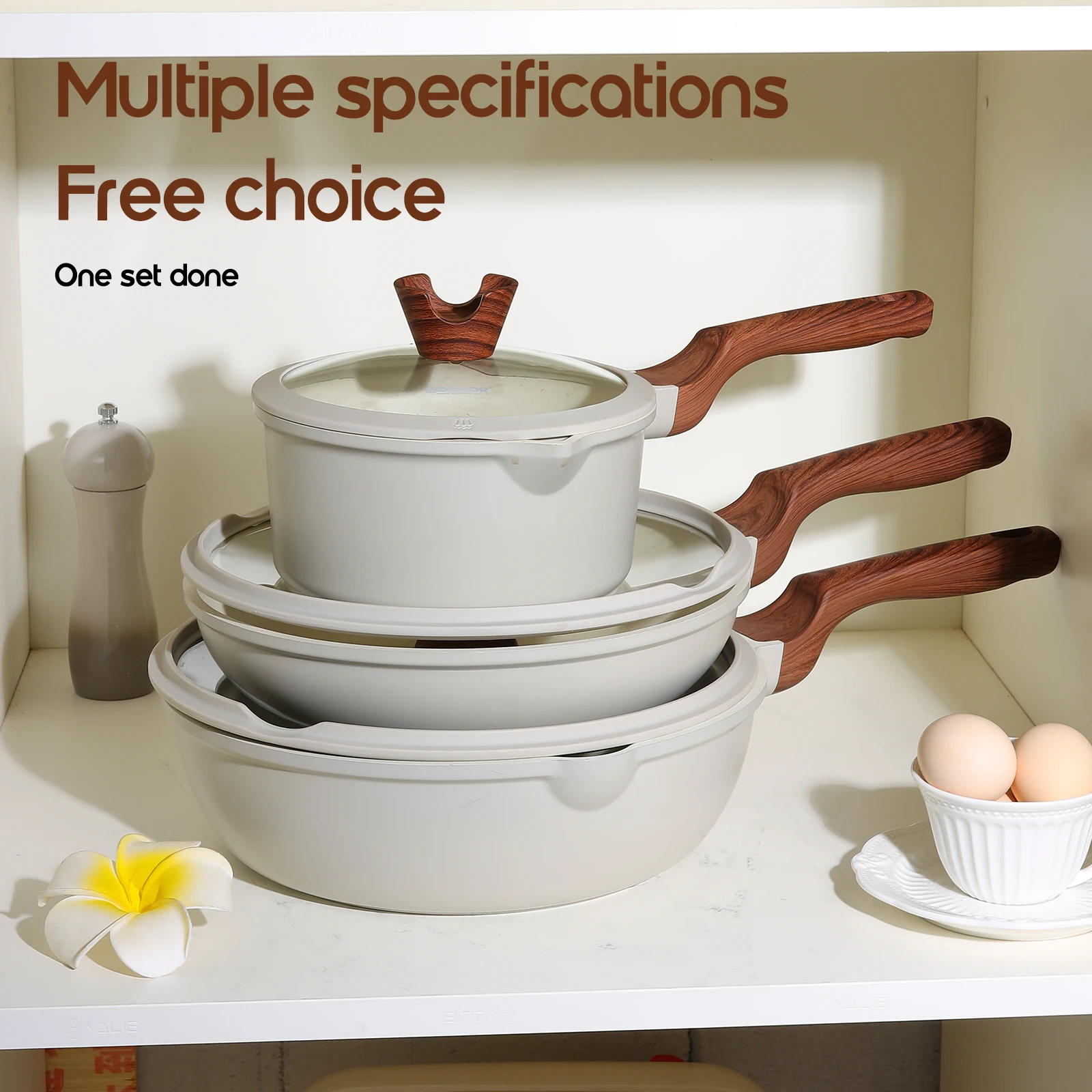 DONNOR21piece Pot Set,Non Stick and Non Toxic Granite Kitchen Cookware Set,Induction Cooker Compatible,Frying Pan with Glass Lid