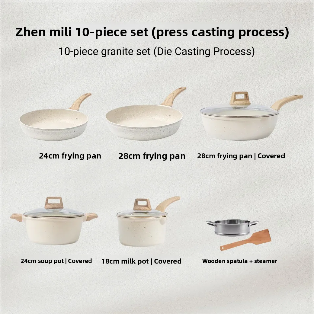 12-Piece Granite Coated Set - Marble Non-Stick Skillet/Saucepan, Cooking Pot Collection for Home