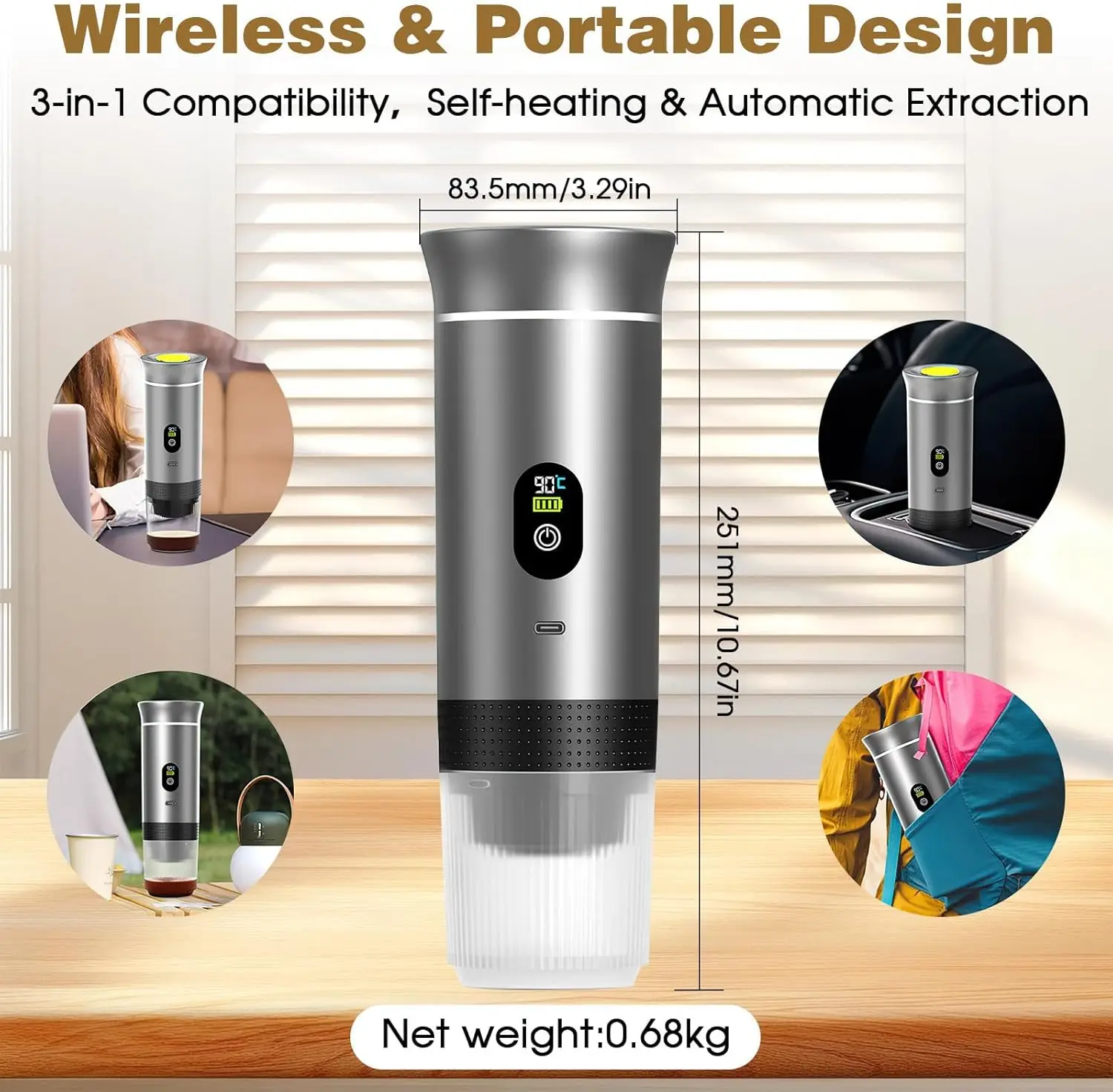 3-in-1 Portable Wireless Coffee Machine for Travel Mini Coffee Machine Compatible with Nespresso for Car & Home Coffee Maker