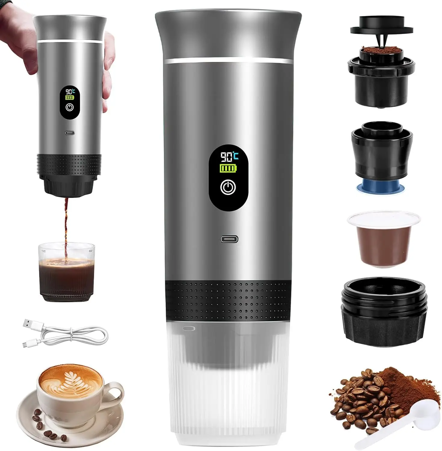 3-in-1 Portable Wireless Coffee Machine for Travel Mini Coffee Machine Compatible with Nespresso for Car & Home Coffee Maker