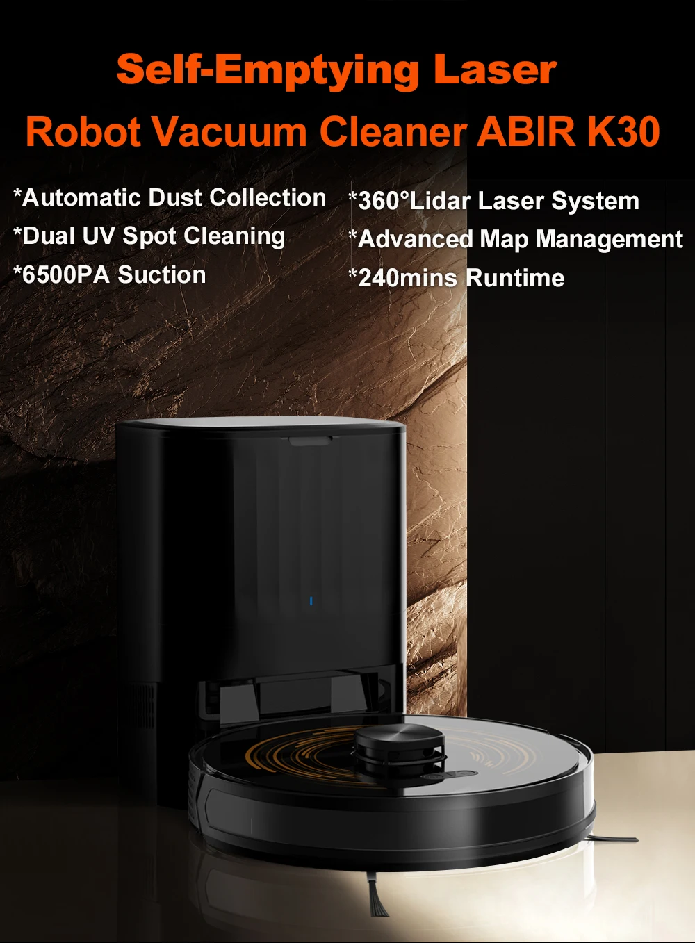 Robot Vacuum Cleaner K30 Self-cleaning dustbin, Dual Laser,UV Spot Cleaning,240mins Runtime, Auto Smart Carpet Floor Washing Robot Vacuum Cleaner K30 Self-cleaning dustbin, Dual Laser,UV Spot Cleaning,240mins Runtime, Auto Smart Carpet Floor Washing