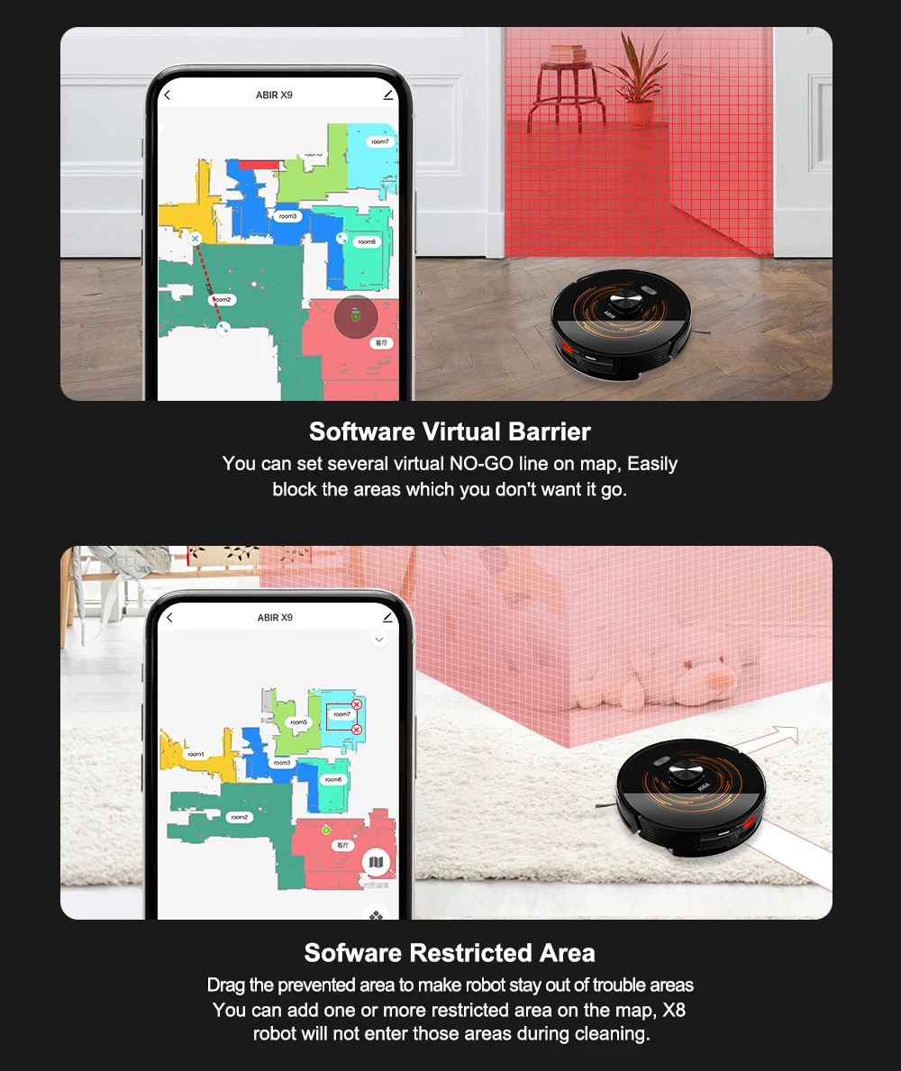 Robot Vacuum Cleaner ABIR X9 ,Laser System,Dual UV Cleaning,Auto Carpet Boost Tech,Multiple Floors Maps,Customized Room Cleaning